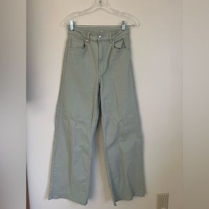 Green wide leg high rise jeans h&m